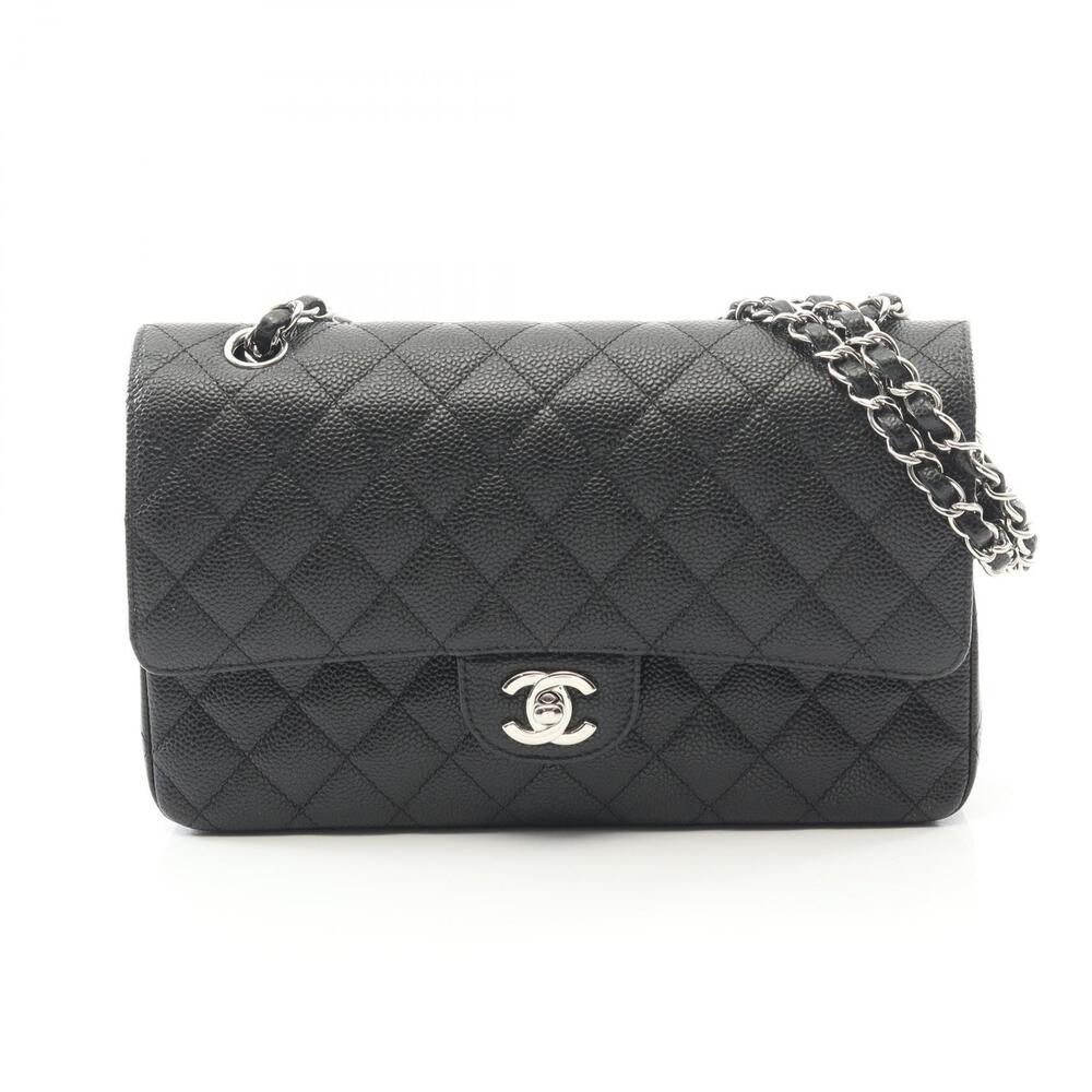 Chanel Matelasse Double Flap Shoulder Bag Leather Grained Calf Black